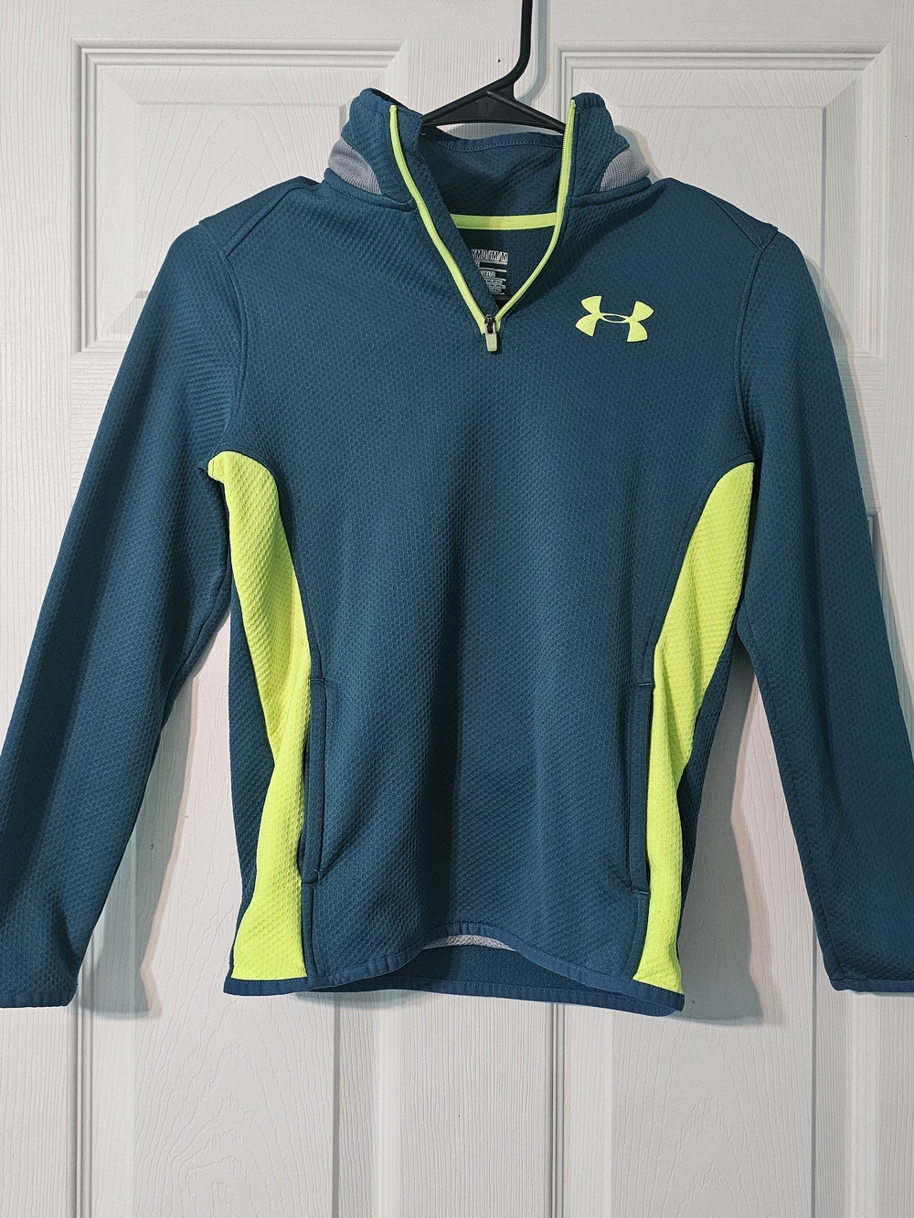 Under Armour Teal Hoodie with Neon Yellow Trim Half-Zip